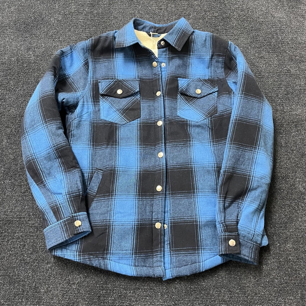 Zenthace Jacket Womens Small‎ Blue Plaid Sherpa Fleece Lined Flannel Shacket